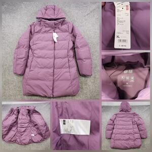 Uniqlo Seamless Down Short Coat Womens XL Puffer Hooded Water Repellent Jacket